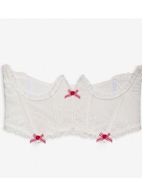 For Love And Lemons white Embroidered Bustier with Pink Gingham Bows